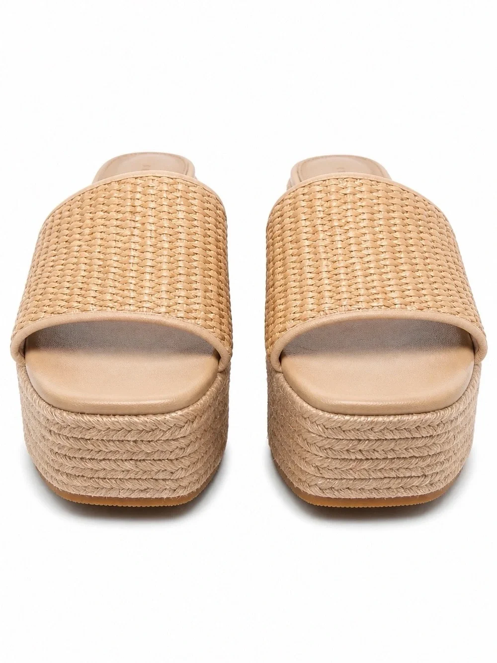 Veronica Beard Natural Woven Espadrille Wedge Mules